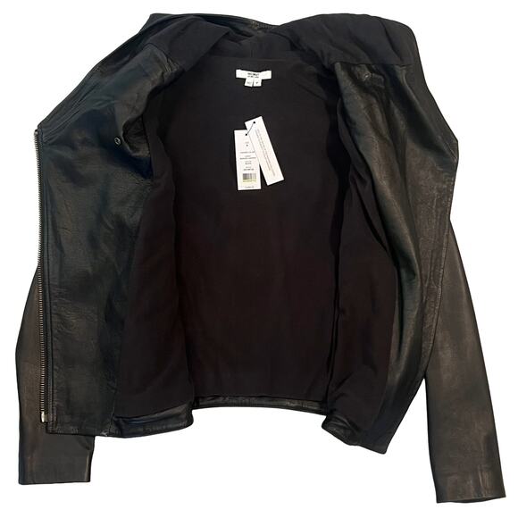NWT Helmut Lang Hooded Fleece-lined Lamb Leather Jacket, Size P (XS) - Picture 3 of 7
